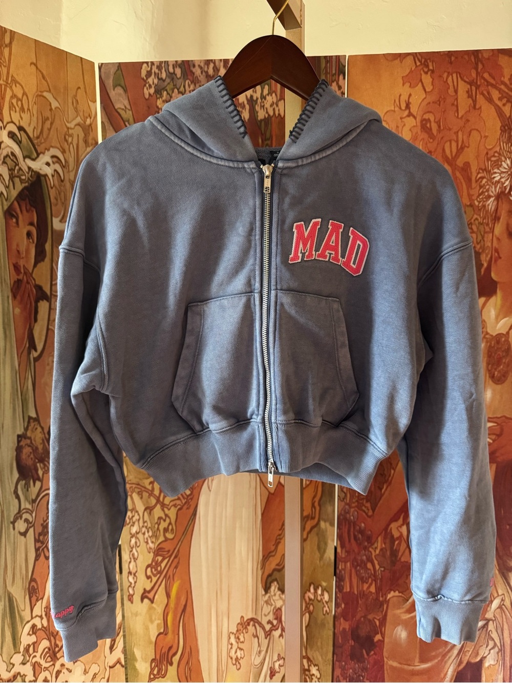 Madhappy x Gap Slate Blue Cropped Zip Hoodie with MAD Patch